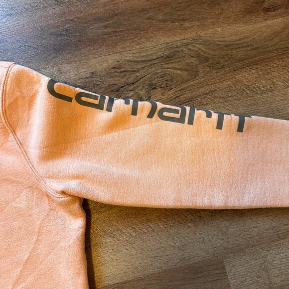 Carhartt Hoodie Sweatshirt Mens Large Orange Peach Distressed Long Sleeve - Picture 10 of 10
